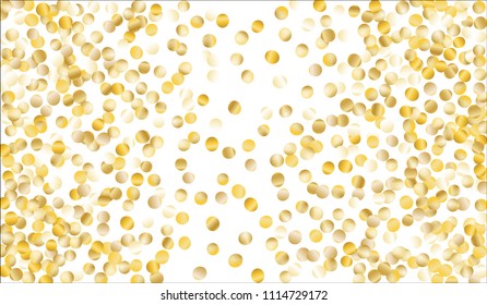 Big Gold Confetti. Festive Texture with Tinsels on White Background. Dark Luxury Pattern for Christmas and New Year Decoration, Birthday Invitation, Poster or Greeting Card. Vector Gold Confetti.