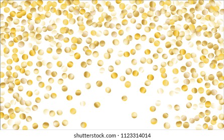 Big Gold Confetti. Festive Texture with Tinsels on White Background. Dark Luxury Pattern for Christmas and New Year Decoration, Birthday Invitation, Poster or Greeting Card. Vector Gold Confetti.