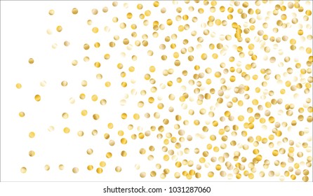 Big Gold Confetti. Texture with Falling Tinsels on White Background. Dark Luxury Pattern for Christmas and New Year Decoration, Birthday Invitation, Poster or Greeting Card. Vector Gold Confetti.