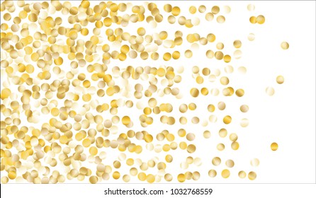 Big Gold Confetti. Texture with Falling Tinsels on White Background. Dark Luxury Pattern for Christmas and New Year Decoration, Birthday Invitation, Poster or Greeting Card. Vector Gold Confetti.