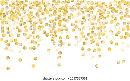 Big Gold Confetti. Texture with Falling Tinsels on White Background. Dark Luxury Pattern for Christmas and New Year Decoration, Birthday Invitation, Poster or Greeting Card. Vector Gold Confetti.