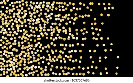 Big Gold Confetti. Texture with Falling Sparkles on Black Background. Dark Luxury Pattern for Christmas and New Year Decoration, Birthday Invitation, Poster or Greeting Card. Vector Gold Confetti.