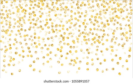 Big Gold Confetti. Texture with Falling Tinsels on White Background. Dark Luxury Pattern for Christmas and New Year Decoration, Birthday Invitation, Poster or Greeting Card. Vector Gold Confetti.
