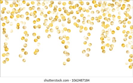 Big Gold Confetti. Texture with Falling Tinsels on White Background. Dark Luxury Pattern for Christmas and New Year Decoration, Birthday Invitation, Poster or Greeting Card. Vector Gold Confetti.