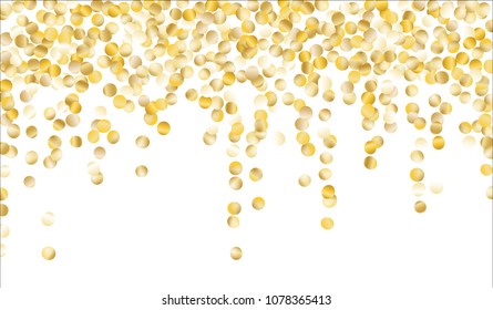 Big Gold Confetti. Texture with Falling Sparkles on White Background. Dark Luxury Pattern for Christmas and New Year Decoration, Birthday Invitation, Poster or Greeting Card. Vector Gold Confetti.