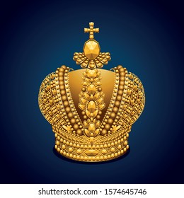 Big gold royal crown on dark background