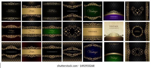 Big golden collection Vintage wine label  vector background