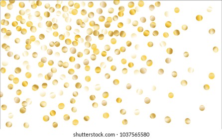 Big Golden Confetti. Festive Texture with Sparkles on White Background. Dark Luxury Pattern for Christmas and New Year Decoration, Birthday Invitation, Poster or Greeting Card. Vector Gold Confetti.