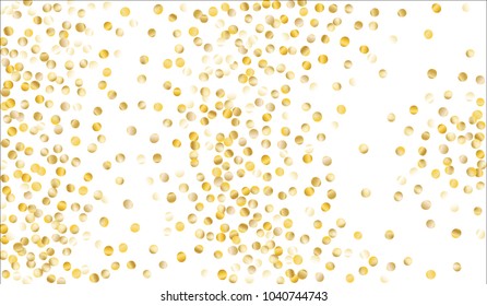 Big Golden Confetti. Festive Texture with Tinsels on White Background. Dark Luxury Pattern for Christmas and New Year Decoration, Birthday Invitation, Poster or Greeting Card. Vector Gold Confetti.