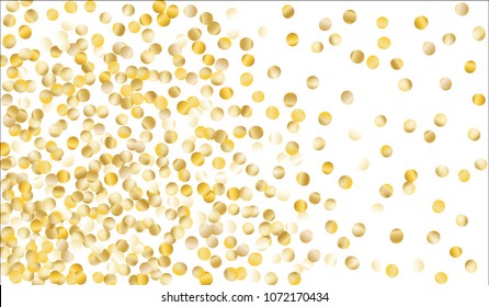 Big Golden Confetti. Festive Texture with Sparkles on White Background. Dark Luxury Pattern for Christmas and New Year Decoration, Birthday Invitation, Poster or Greeting Card. Vector Gold Confetti.