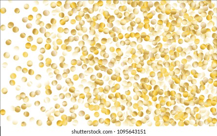 Big Golden Confetti. Festive Texture with Sparkles on White Background. Dark Luxury Pattern for Christmas and New Year Decoration, Birthday Invitation, Poster or Greeting Card. Vector Gold Confetti.