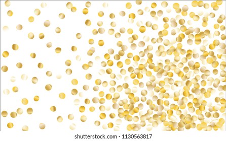 Big Golden Confetti. Festive Texture with Sparkles on White Background. Dark Luxury Pattern for Christmas and New Year Decoration, Birthday Invitation, Poster or Greeting Card. Vector Gold Confetti.