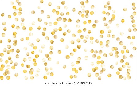 Big Golden Confetti. Texture with Falling Tinsels on White Background. Dark Luxury Pattern for Christmas and New Year Decoration, Birthday Invitation, Poster or Greeting Card. Vector Gold Confetti.