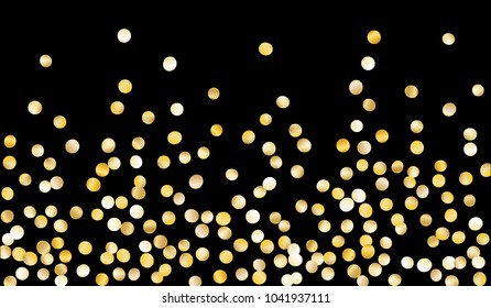Big Golden Confetti. Texture with Falling Sparkles on Black Background. Dark Luxury Pattern for Christmas and New Year Decoration, Birthday Invitation, Poster or Greeting Card. Vector Gold Confetti.