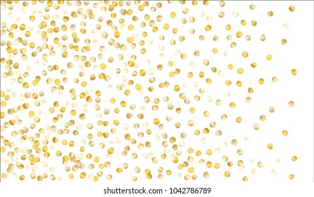 Big Golden Confetti. Texture with Falling Sparkles on White Background. Dark Luxury Pattern for Christmas and New Year Decoration, Birthday Invitation, Poster or Greeting Card. Vector Gold Confetti.