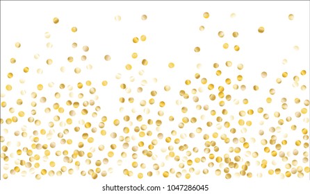 Big Golden Confetti. Texture with Falling Sparkles on White Background. Dark Luxury Pattern for Christmas and New Year Decoration, Birthday Invitation, Poster or Greeting Card. Vector Gold Confetti.