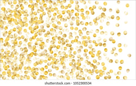 Big Golden Confetti. Texture with Falling Tinsels on White Background. Dark Luxury Pattern for Christmas and New Year Decoration, Birthday Invitation, Poster or Greeting Card. Vector Gold Confetti.