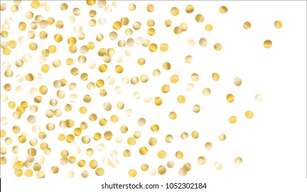 Big Golden Confetti. Texture with Falling Tinsels on White Background. Dark Luxury Pattern for Christmas and New Year Decoration, Birthday Invitation, Poster or Greeting Card. Vector Gold Confetti.