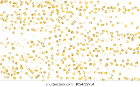 Big Golden Confetti. Texture with Falling Tinsels on White Background. Dark Luxury Pattern for Christmas and New Year Decoration, Birthday Invitation, Poster or Greeting Card. Vector Gold Confetti.