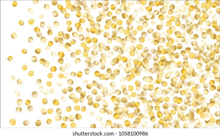 Big Golden Confetti. Texture with Falling Tinsels on White Background. Dark Luxury Pattern for Christmas and New Year Decoration, Birthday Invitation, Poster or Greeting Card. Vector Gold Confetti.