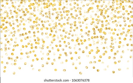 Big Golden Confetti. Texture with Falling Sparkles on White Background. Dark Luxury Pattern for Christmas and New Year Decoration, Birthday Invitation, Poster or Greeting Card. Vector Gold Confetti.