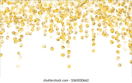 Big Golden Confetti. Texture with Falling Tinsels on White Background. Dark Luxury Pattern for Christmas and New Year Decoration, Birthday Invitation, Poster or Greeting Card. Vector Gold Confetti.