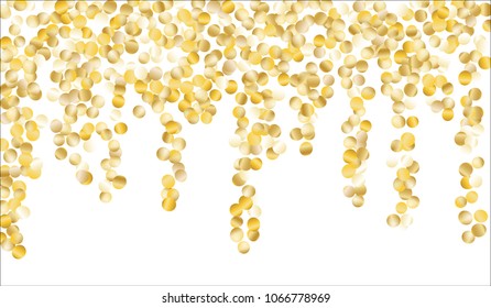 Big Golden Confetti. Texture with Falling Sparkles on White Background. Dark Luxury Pattern for Christmas and New Year Decoration, Birthday Invitation, Poster or Greeting Card. Vector Gold Confetti.