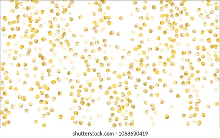 Big Golden Confetti. Texture with Falling Tinsels on White Background. Dark Luxury Pattern for Christmas and New Year Decoration, Birthday Invitation, Poster or Greeting Card. Vector Gold Confetti.