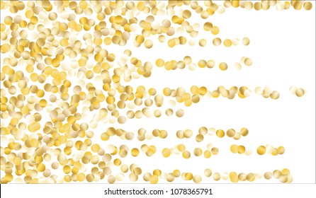 Big Golden Confetti. Texture with Falling Sparkles on White Background. Dark Luxury Pattern for Christmas and New Year Decoration, Birthday Invitation, Poster or Greeting Card. Vector Gold Confetti.