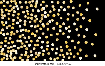 Big Golden Confetti. Texture with Falling Tinsels on Black Background. Dark Luxury Pattern for Christmas and New Year Decoration, Birthday Invitation, Poster or Greeting Card. Vector Gold Confetti.