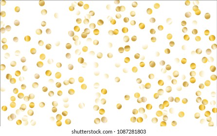 Big Golden Confetti. Texture with Falling Sparkles on White Background. Dark Luxury Pattern for Christmas and New Year Decoration, Birthday Invitation, Poster or Greeting Card. Vector Gold Confetti.