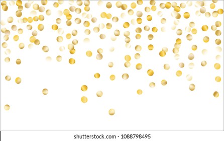 Big Golden Confetti. Texture with Falling Tinsels on White Background. Dark Luxury Pattern for Christmas and New Year Decoration, Birthday Invitation, Poster or Greeting Card. Vector Gold Confetti.