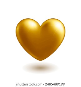 Gran corazón dorado con sombra suave. Símbolo de amor. Elemento aislado sobre fondo blanco. Vector 