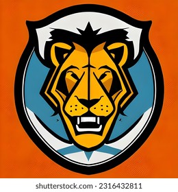 big golden lion logo dashing, long thick hair lion authoritative, brave, ferocious strong lion