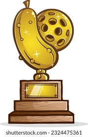 Big golden pickleball trophy celebrating the first place victory of the undisputed pickle ball champion of the world vector illustration