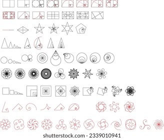  Big Golden Ratio Elemente Set - Visualisierung von Fibonacci Sequence - Vektorkonzept der göttlichen Proportion 