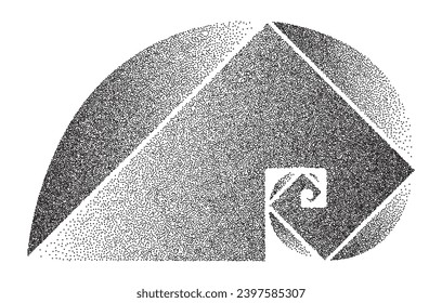  Big Golden ratio stippled spiral - visualization of Fibonacci Sequence - vector concept of gold proportion
