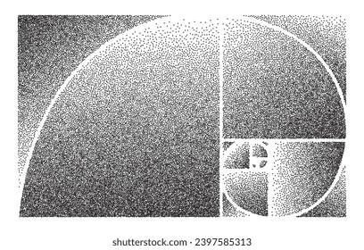  Big Golden ratio stippled spiral - visualization of Fibonacci Sequence - vector concept of gold proportion
