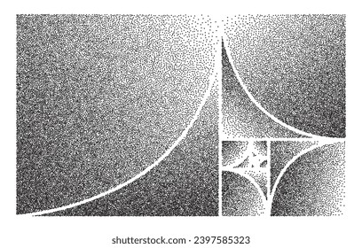 Big Golden ratio stippled spiral - visualization of Fibonacci Sequence - vector concept of gold proportion
