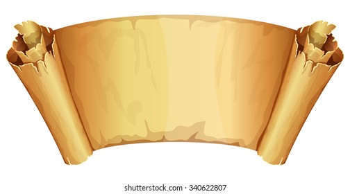 Big golden ribbon scroll of parchment on white background