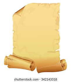 Big golden ribbon scroll of parchment on white background