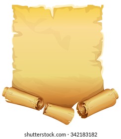 Big golden ribbon scroll of parchment on white background