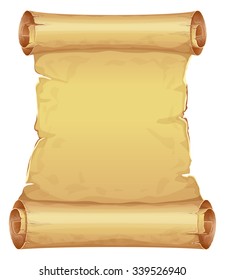 Big golden scroll of parchment on white background