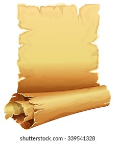 Big golden scroll of parchment on white background