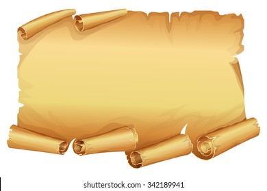 Big golden scroll of parchment on white background