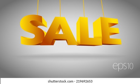 Big golden yellow text SALE on turquoise background. EPS10