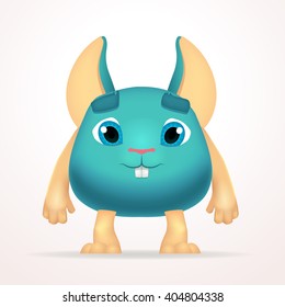 Big goofy mouse mutant character. Fun fat monster isolated on light background. Silly cartoon rabbit for kids design.