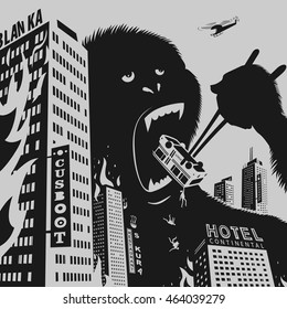 Big Gorilla destroys City Vector Illustration