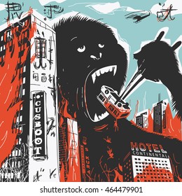 Big Gorilla destroys City Vector Illustration