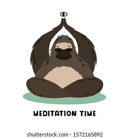 The big gorilla does meditation and yoga. The primacy and the third eye. Vector illustration in hand drawn style
